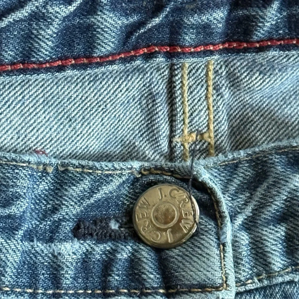 J Crew Vintage Rigid Denim Straight Leg Jeans Red Stitch Cuff Faded Indigo 31x27